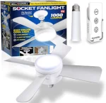 Socket Fan Light Original Cool Light LED Ceiling Fan with Lights and Remote Control, Light Bulb Replacement Bedroom, Kitchen, Living Room, 1000 Lumens / 5000 Kelvins as seen on TV.