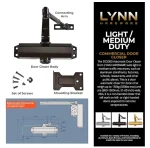 LYNN HARDWARE DC5003 Light/Medium Duty Door Closer - Adjustable, Grade 2 & UL 3 Hour Fire Rated - US10B Dark Bronze