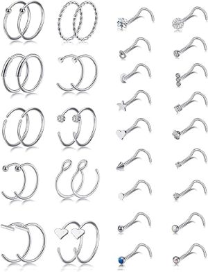 Tornito Stainless Steel Bone Screw Shaped Noe Studs Nose Rings Nose Ring Labret Nose Piercing Jewelry for Men Women Rose Gold Tone