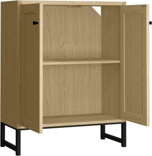 "Upgrade your home with our Rattan Decorated 2-Door Storage Cabinet.