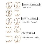 Tornito 20G 38Pcs Stainless Steel L Bone Screw Shaped Nose Studs Nose Rings CZ Hoop Tragus Cartilage Nose Ring Labret Nose Piercing Jewelry for Men Women Rose Gold Tone