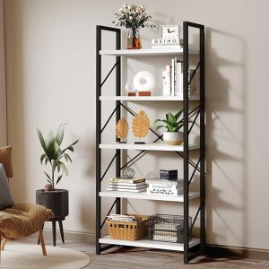 YITAHOME 5 Tiers Bookshelf, Classically Modern White Bookshelf, Book Rack, Storage Rack Shelves in Living Room/Home/Office, Books Holder Organizer for...