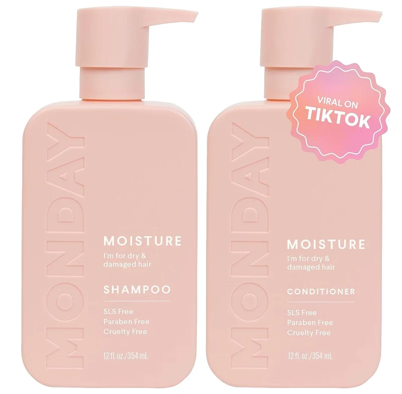 MONDAY HAIRCARE Moisture Shampoo & Conditioner Set: Coconut Oil, Rice Protein, Shea Butter, Vitamin E - All-Natural Formula for Dry, Coarse, Stressed, Coily & Curly Hair, 12 Fl Oz